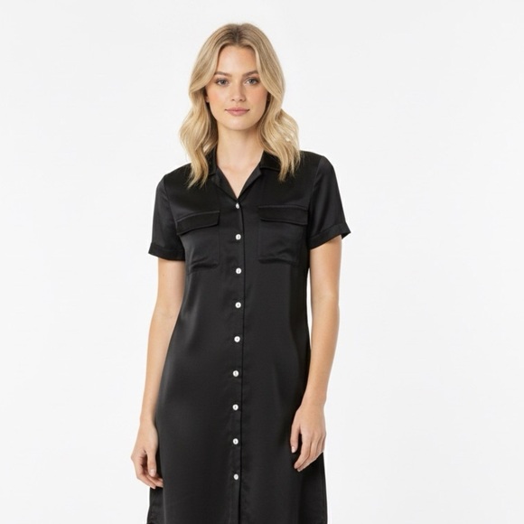 entro Dresses & Skirts - Entro Black Satin shirt dress size small